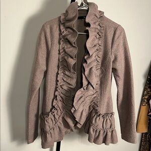 VGUC Ryu Ruffled Peplum Jacket Beige Tan Pockets Medium